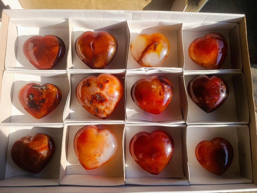 Polished Carnelian Agate Gemstone Hearts x 12 From Madagascar - Toprock Gemstones and Minerals 