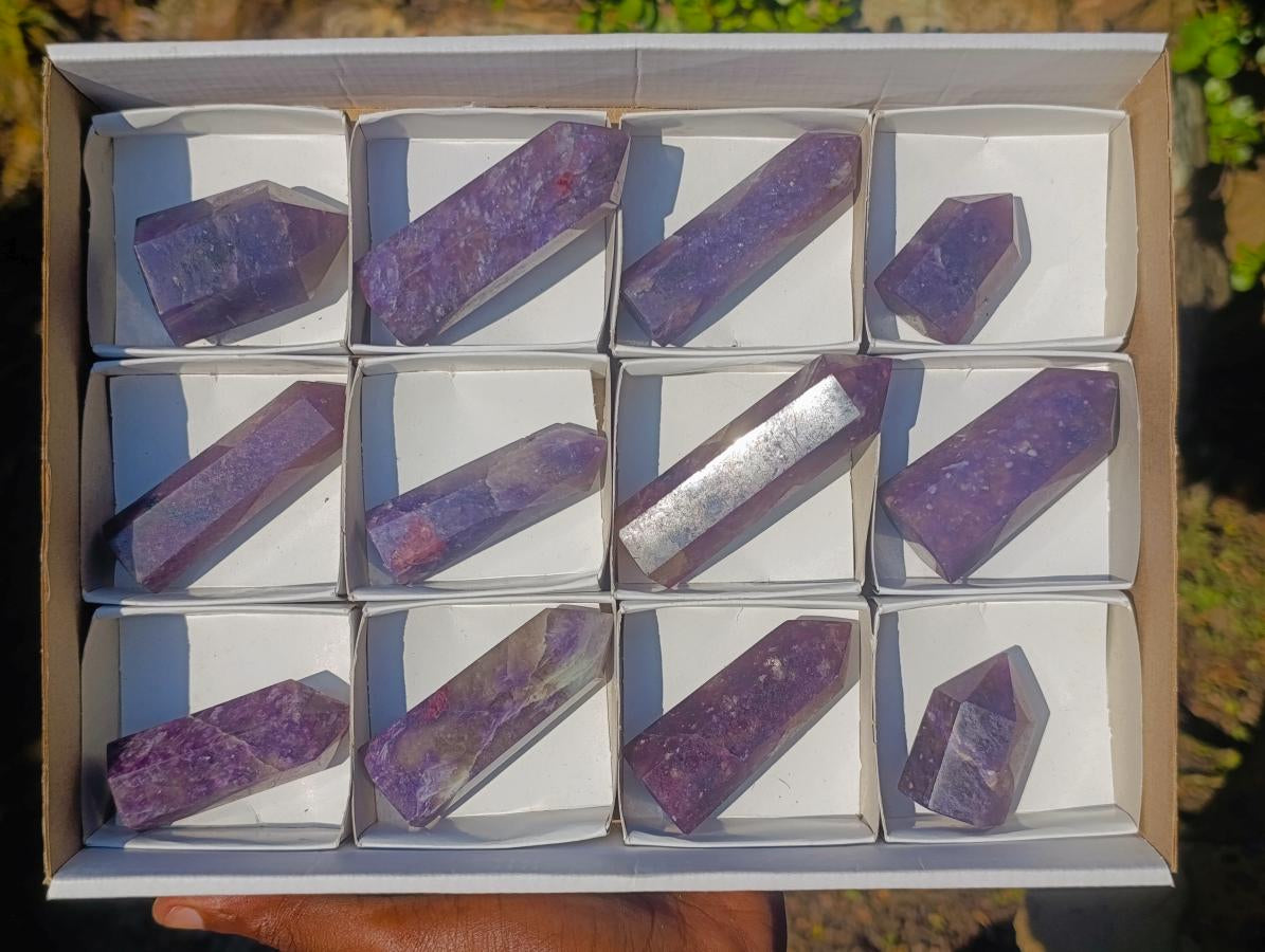 Polished Lepidolite with Pink Rubellite Tourmaline Display Crystals x 12 From Ambatondrazaka, Madagascar - Toprock Gemstones and Minerals 