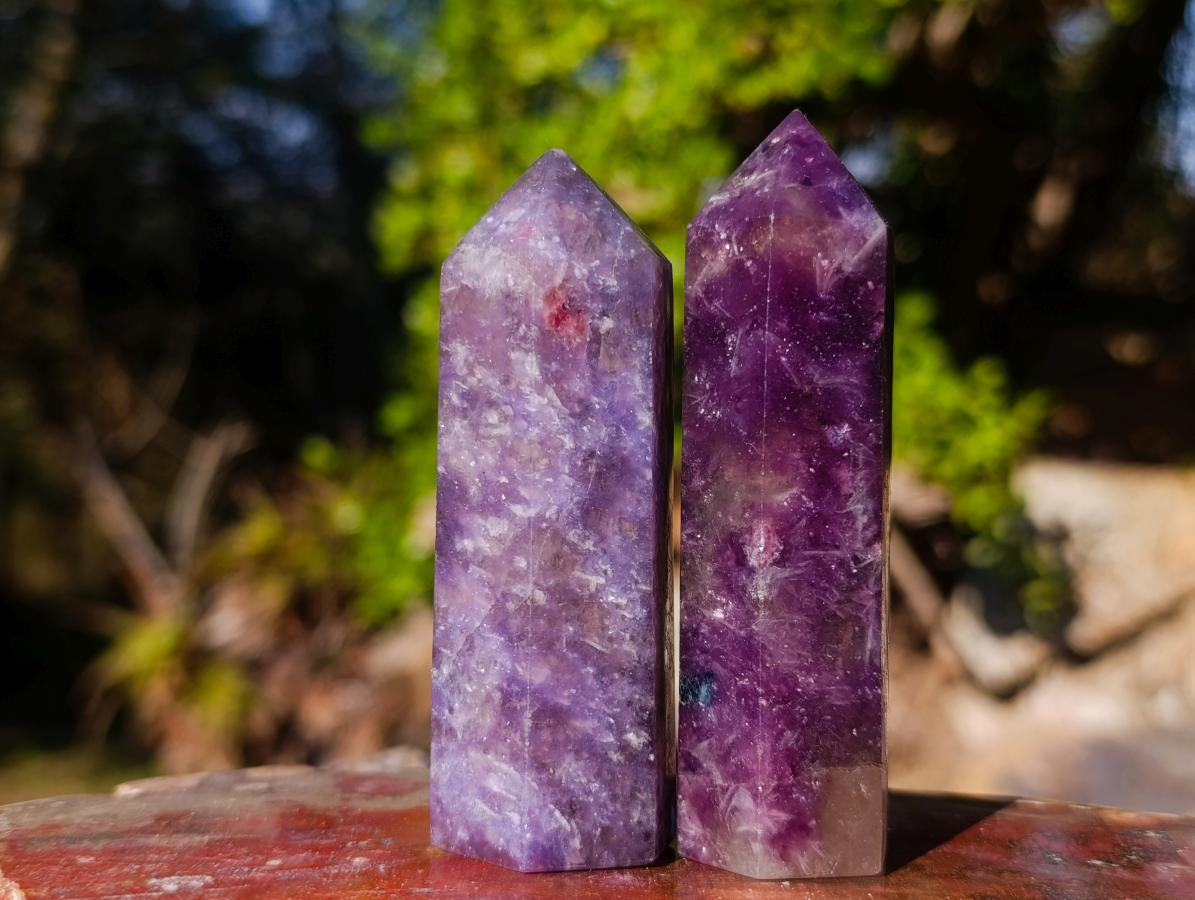 Polished Lepidolite with Pink Rubellite Tourmaline Display Crystals x 12 From Ambatondrazaka, Madagascar - Toprock Gemstones and Minerals 