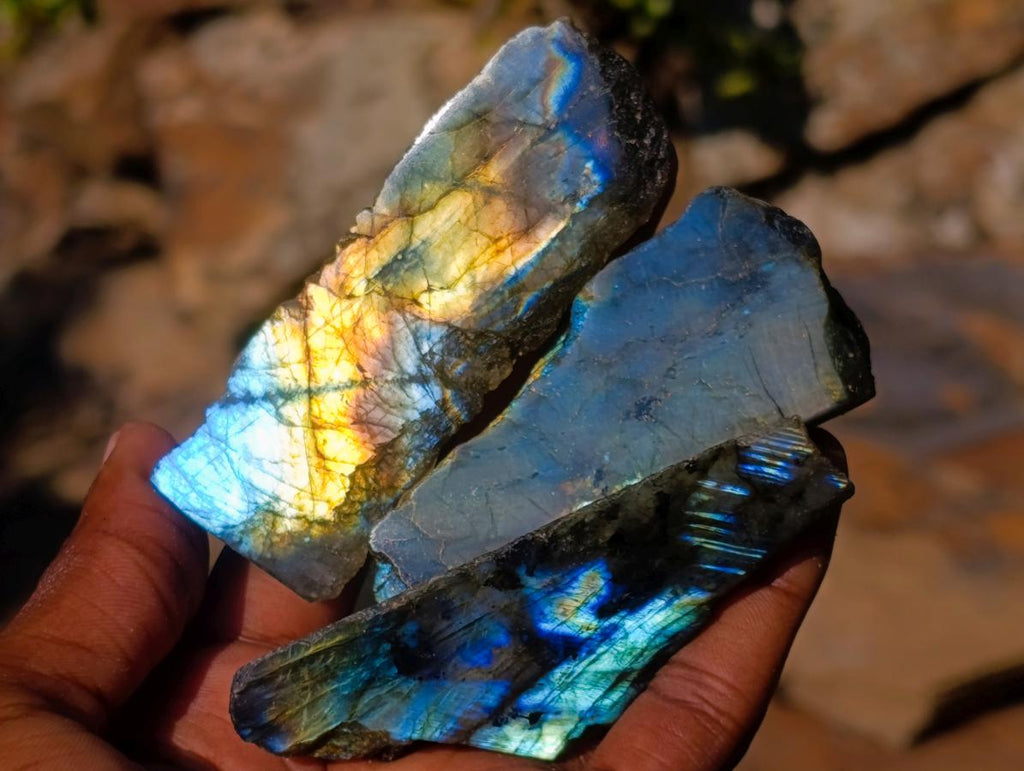 Polished One Side Labradorite Slices x 35 From Madagascar - Toprock Gemstones and Minerals 