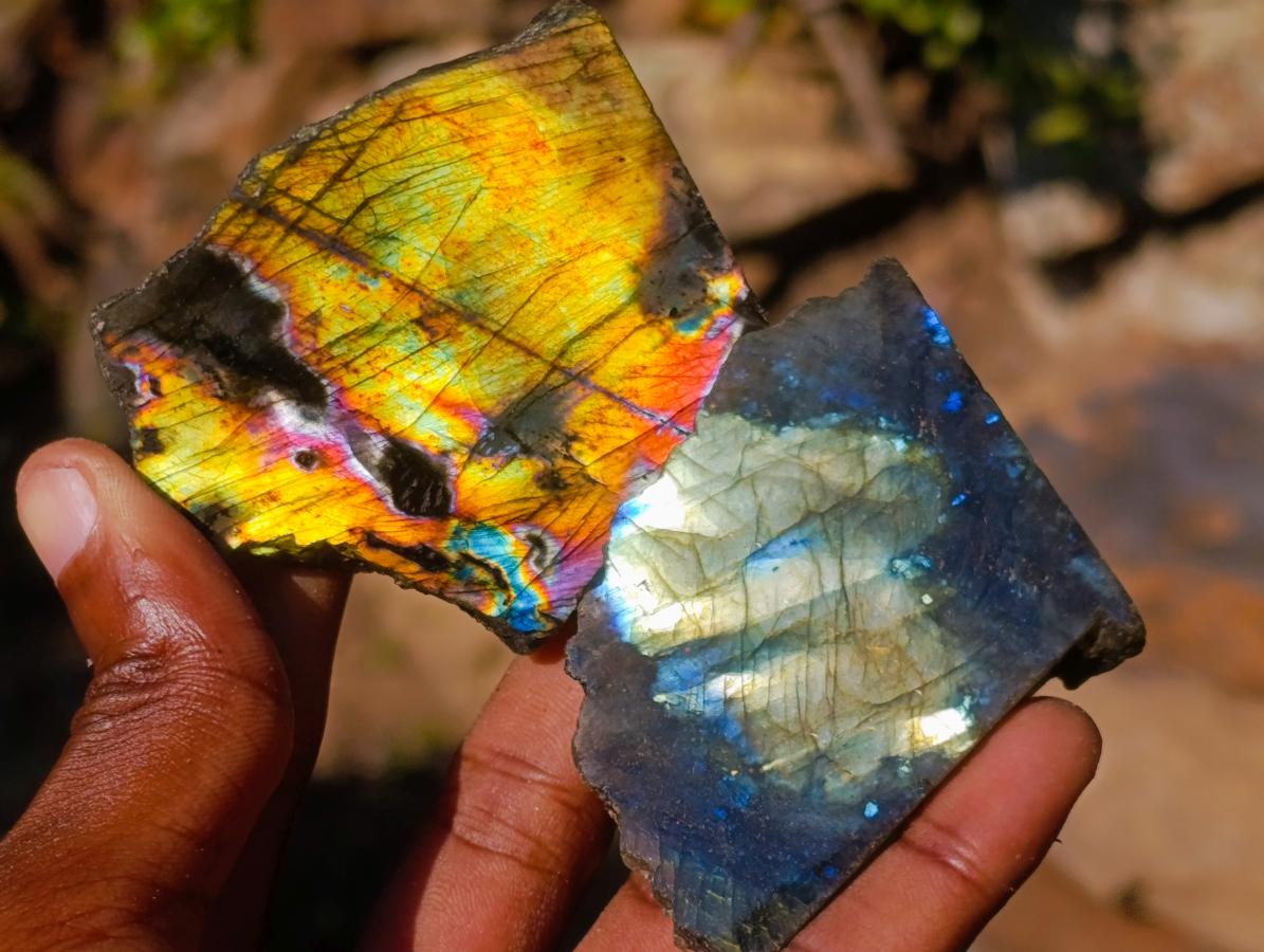 Polished One Side Labradorite Slices x 35 From Madagascar - Toprock Gemstones and Minerals 