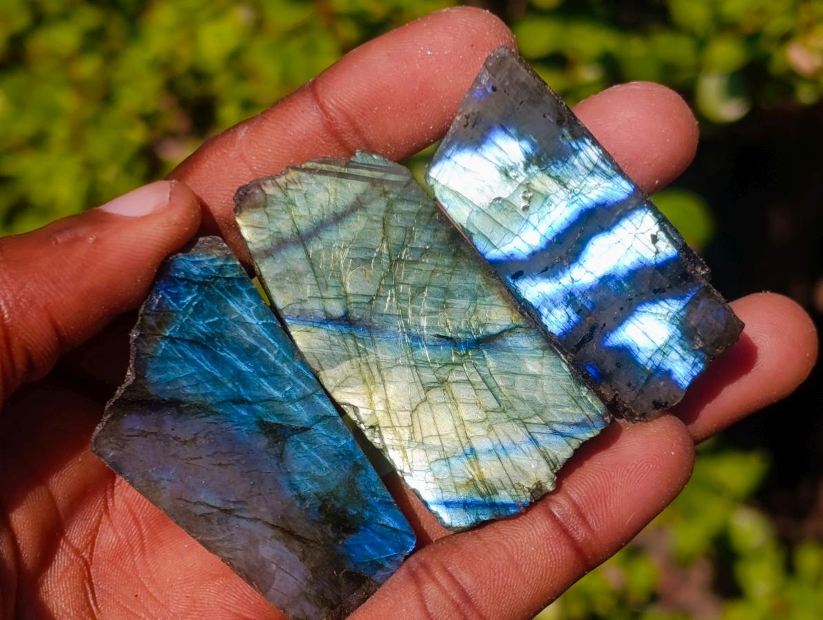 Polished One Side Labradorite Slices x 35 From Madagascar - Toprock Gemstones and Minerals 