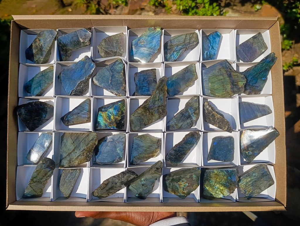 Polished One Side Labradorite Slices x 35 From Madagascar - Toprock Gemstones and Minerals 