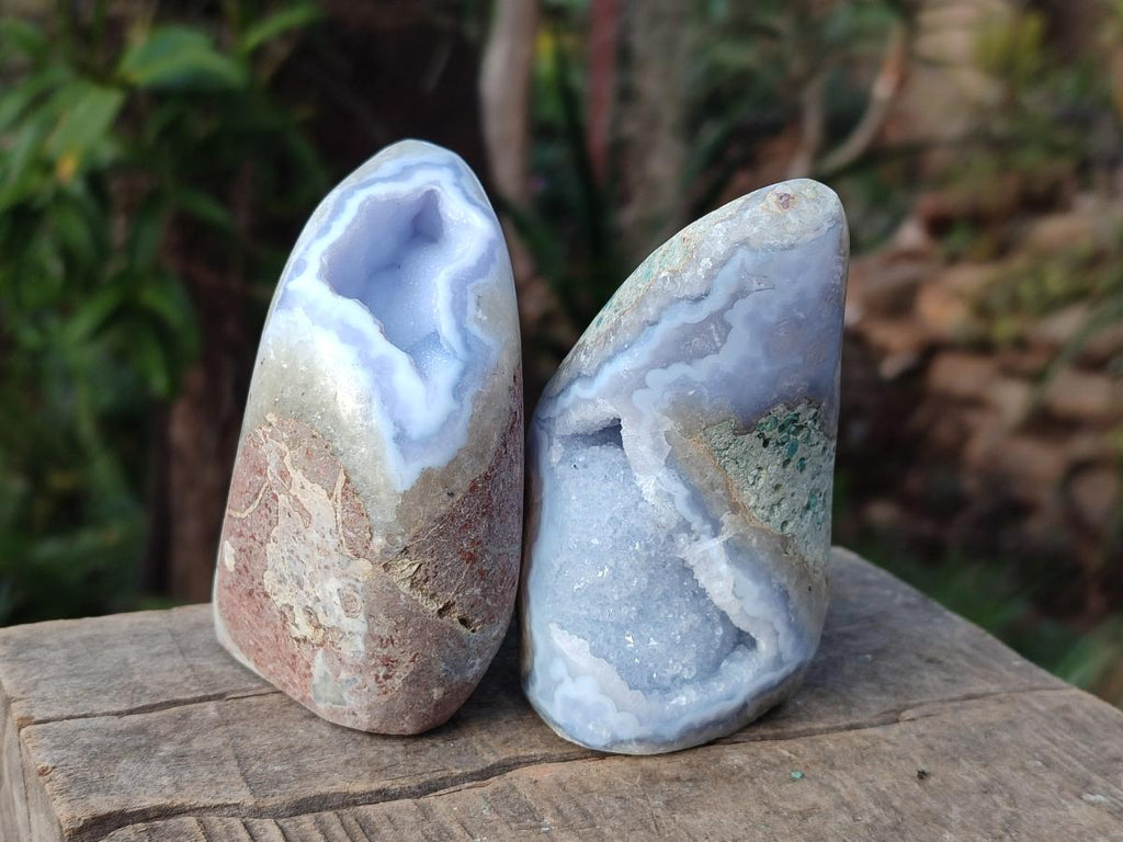 Polished Blue Lace Agate Standing Display Pieces x 6 From Nsanje, Malawi - Toprock Gemstones and Minerals 