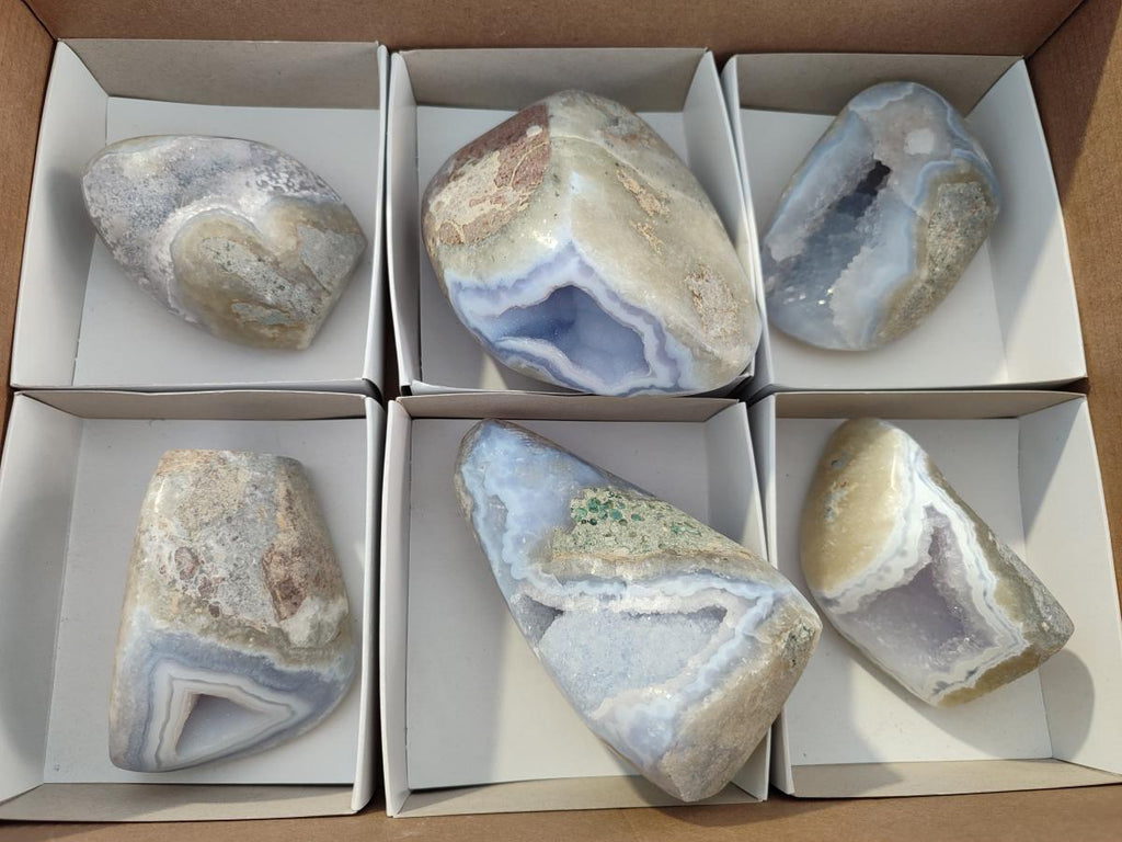 Polished Blue Lace Agate Standing Display Pieces x 6 From Nsanje, Malawi - Toprock Gemstones and Minerals 