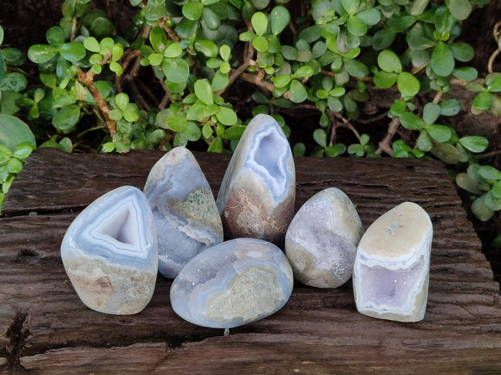 Polished Blue Lace Agate Standing Display Pieces x 6 From Nsanje, Malawi - Toprock Gemstones and Minerals 