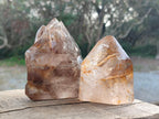 Polished Smokey and Clear Window Quartz Crystals x 3 From Madagascar - Toprock Gemstones and Minerals 