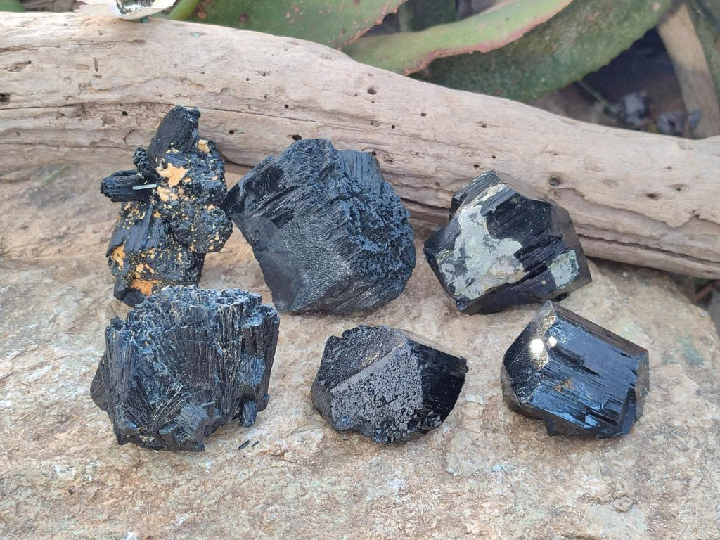 Natural Terminated Schorl Black Tourmaline Crystals x 6 From Erongo, Namibia - Toprock Gemstones and Minerals 