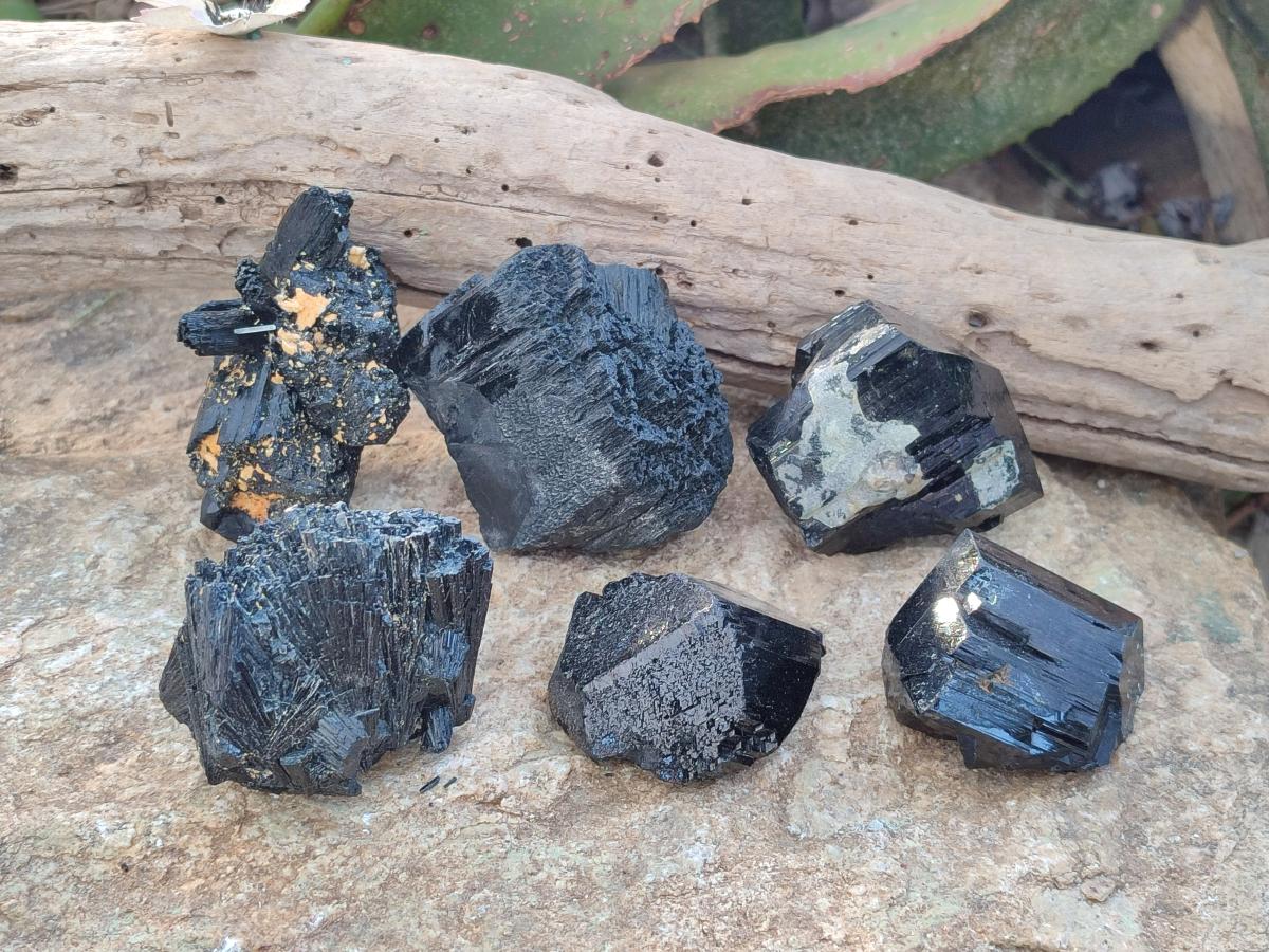 Natural Terminated Schorl Black Tourmaline Crystals x 6 From Erongo, Namibia - Toprock Gemstones and Minerals 