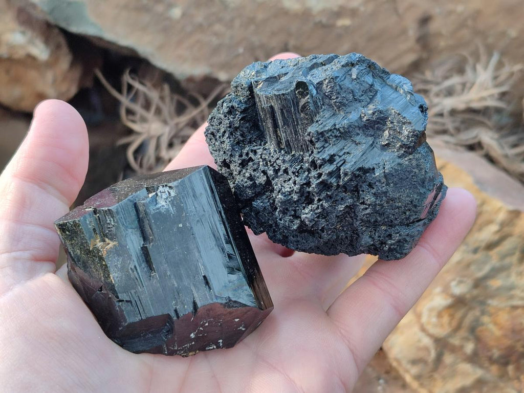 Natural Terminated Schorl Black Tourmaline Crystals x 6 From Erongo, Namibia - Toprock Gemstones and Minerals 