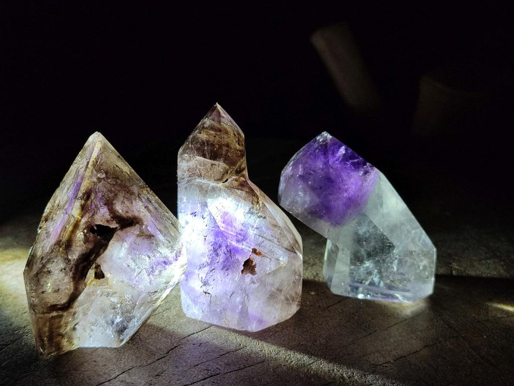 Polished Mixed Smokey Window Amethyst Crystal Pieces x 12 From Akansobe, Madagascar - Toprock Gemstones and Minerals 
