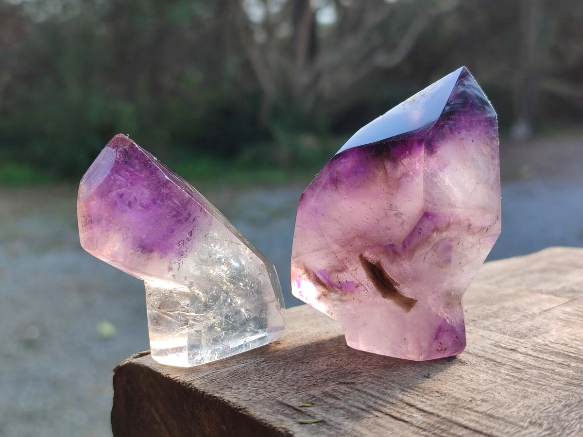 Polished Mixed Smokey Window Amethyst Crystal Pieces x 12 From Akansobe, Madagascar - Toprock Gemstones and Minerals 
