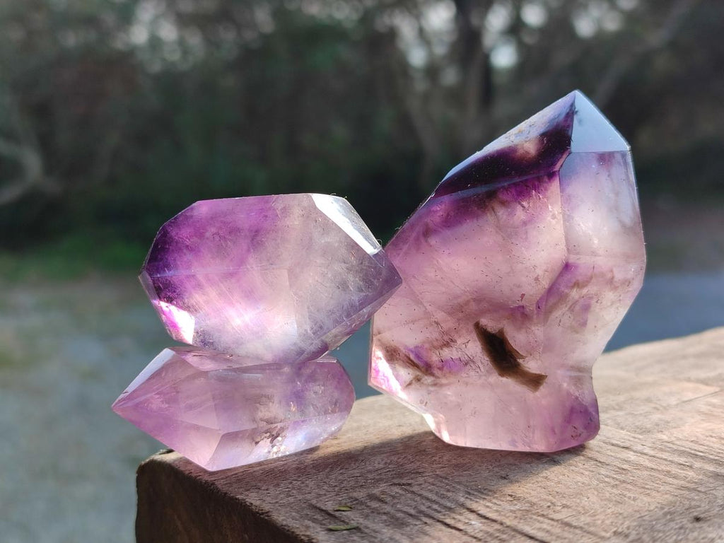 Polished Mixed Smokey Window Amethyst Crystal Pieces x 12 From Akansobe, Madagascar - Toprock Gemstones and Minerals 