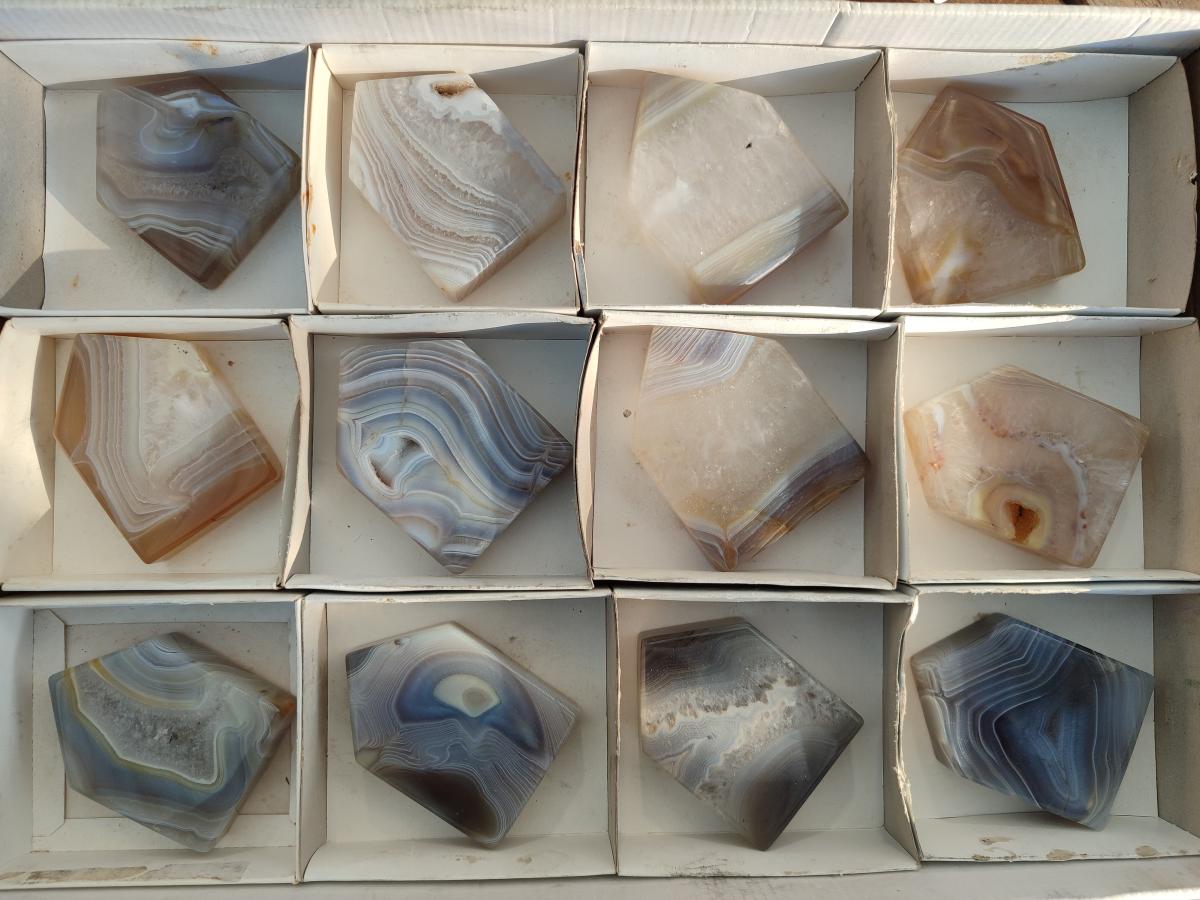 Polished Banded Agate House Shaped Slices x 12 From Madagascar - Toprock Gemstones and Minerals 