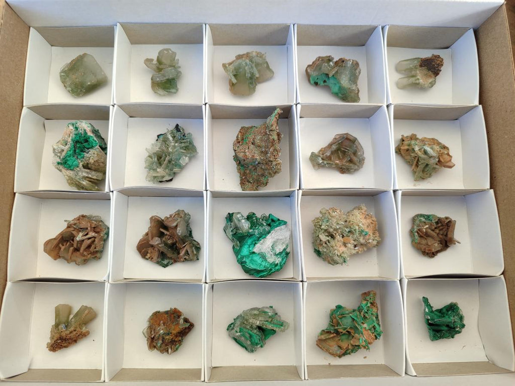 Natural Rare Bladed Barite with Malachite Specimens x 20 From Shangulowé Mine, Congo - Toprock Gemstones and Minerals 