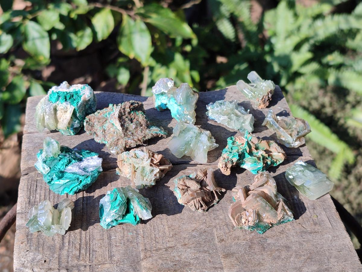 Natural Rare Bladed Barite with Malachite Specimens x 20 From Shangulowé Mine, Congo - Toprock Gemstones and Minerals 