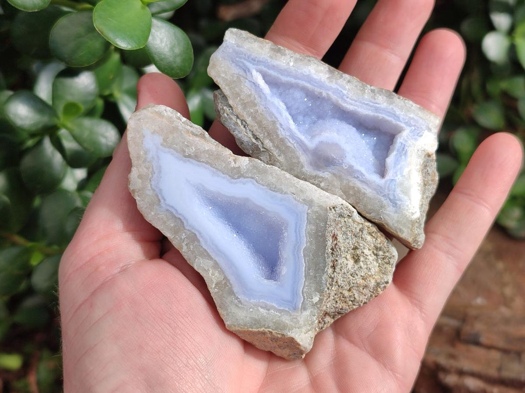 Polished on One Side Blue Lace Agate Geodes x 12 From Nsanje, Malawi - Toprock Gemstones and Minerals 