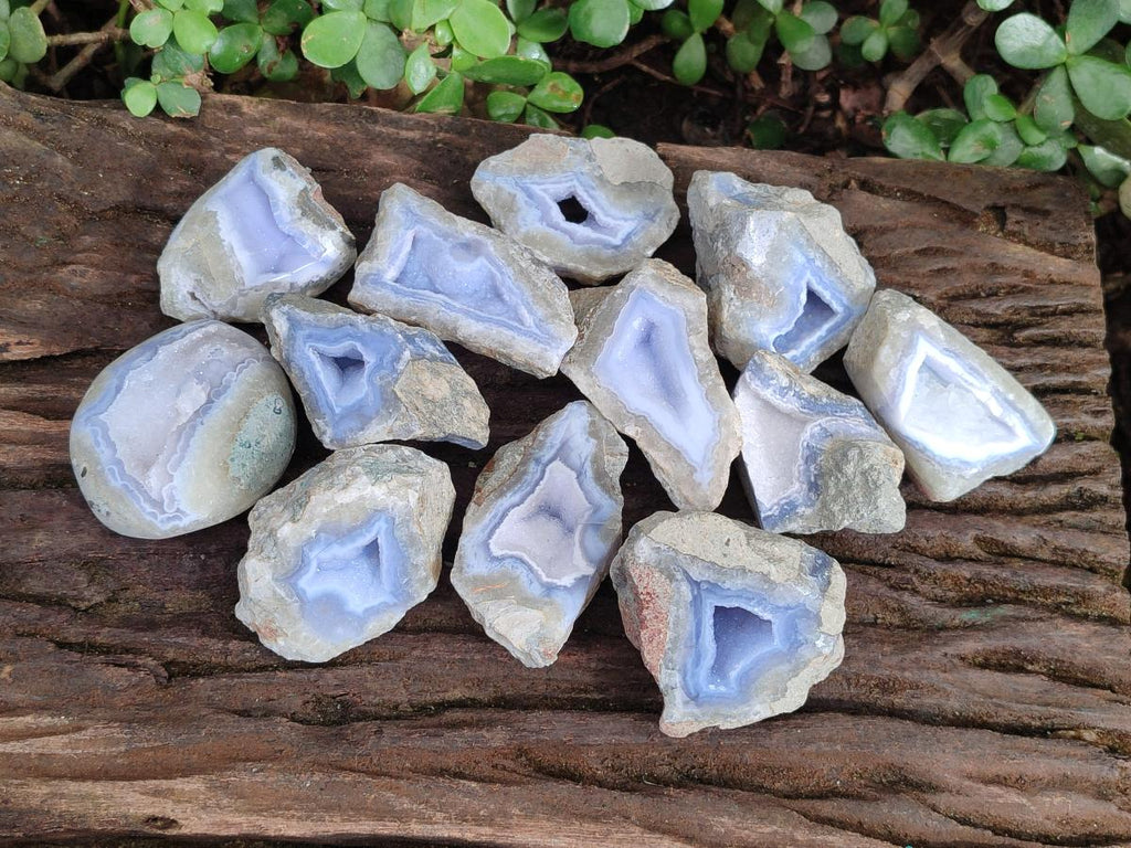 Polished on One Side Blue Lace Agate Geodes x 12 From Nsanje, Malawi - Toprock Gemstones and Minerals 