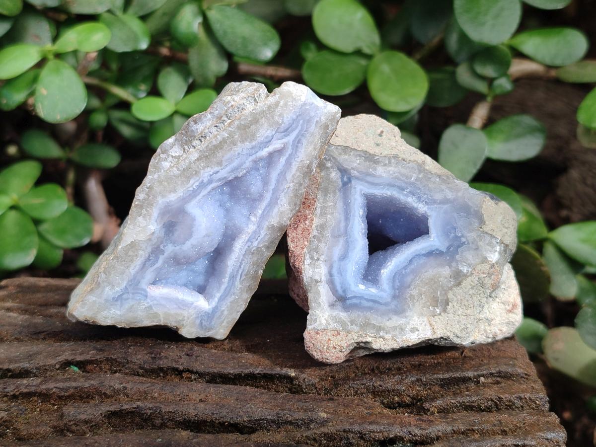 Polished on One Side Blue Lace Agate Geodes x 12 From Nsanje, Malawi - Toprock Gemstones and Minerals 