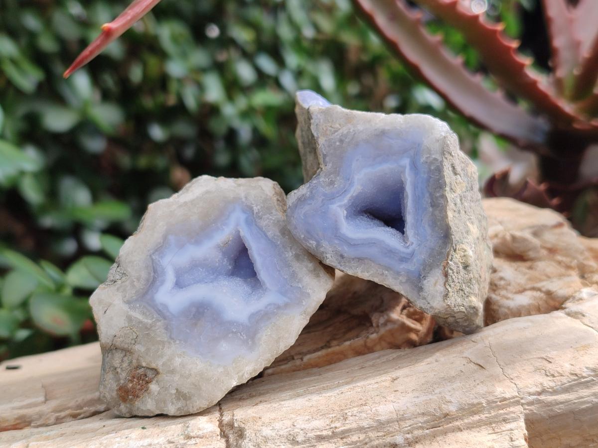 Polished on One Side Blue Lace Agate Geodes x 12 From Nsanje, Malawi - Toprock Gemstones and Minerals 