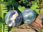 Polished Watermelon Fluorite Spheres x 2 From Uis, Namibia - Toprock Gemstones and Minerals 