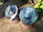 Polished Watermelon Fluorite Spheres x 2 From Uis, Namibia - Toprock Gemstones and Minerals 