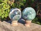 Polished Watermelon Fluorite Spheres x 2 From Uis, Namibia - Toprock Gemstones and Minerals 