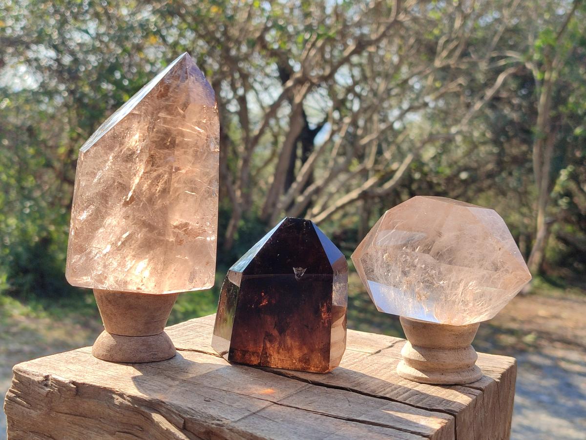 Polished Mixed Smokey Quartz Crystals x 3 From Madagascar - Toprock Gemstones and Minerals 