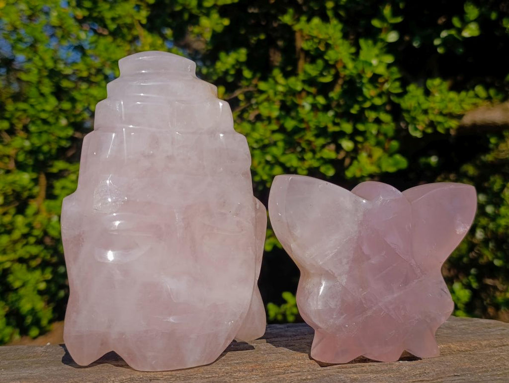 Polished Mixed Rose Quartz Carvings x 2 From Madagascar - Toprock Gemstones and Minerals 