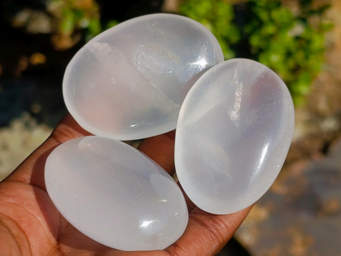 Polished Girasol Pearl Quartz Palm Stones x 24 From Ambatondrazaka, Madagascar - Toprock Gemstones and Minerals 