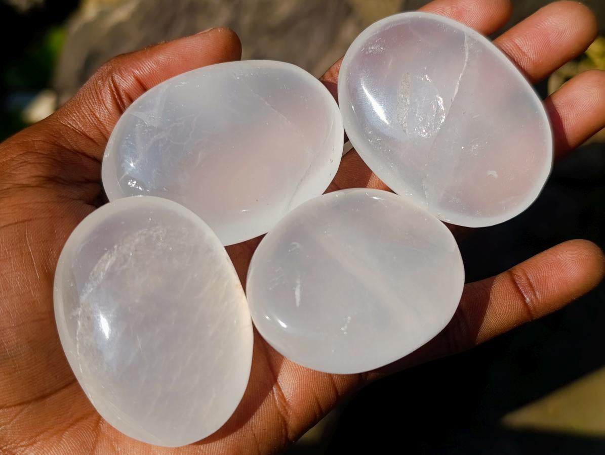 Polished Girasol Pearl Quartz Palm Stones x 24 From Ambatondrazaka, Madagascar - Toprock Gemstones and Minerals 
