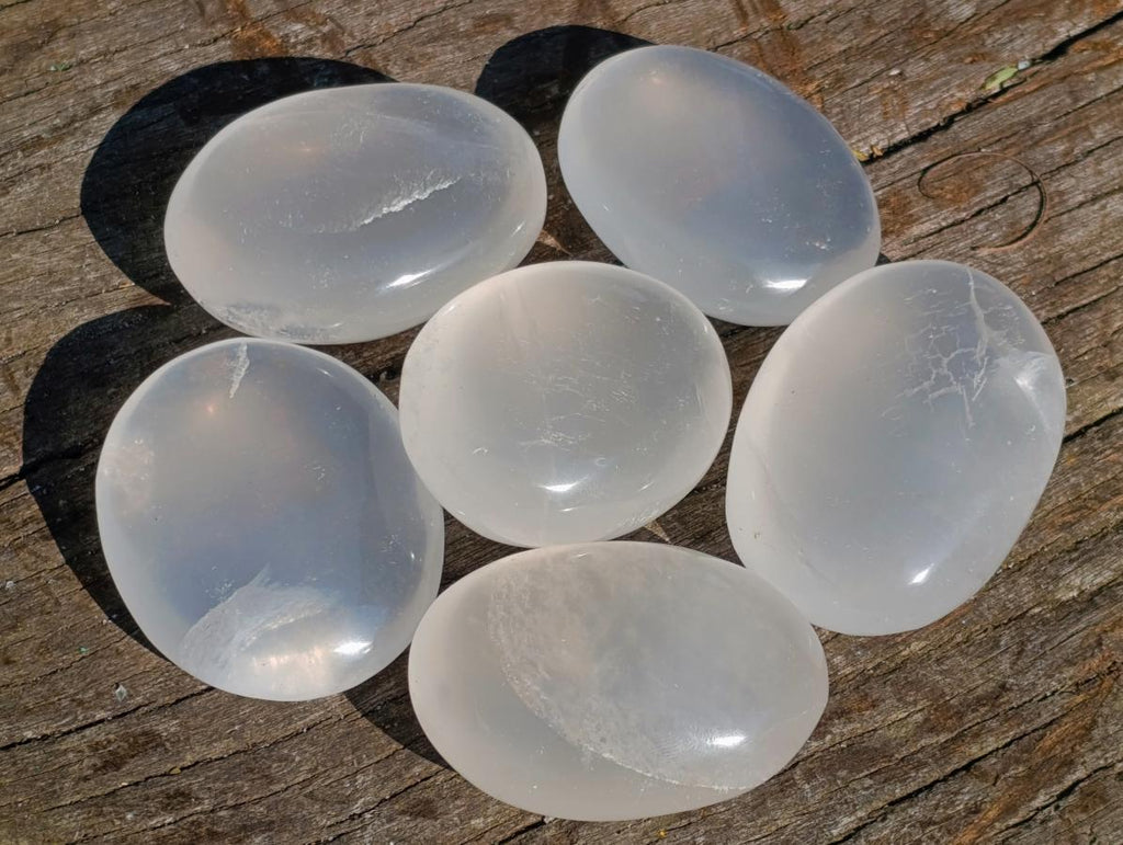 Polished Girasol Pearl Quartz Palm Stones x 24 From Ambatondrazaka, Madagascar - Toprock Gemstones and Minerals 
