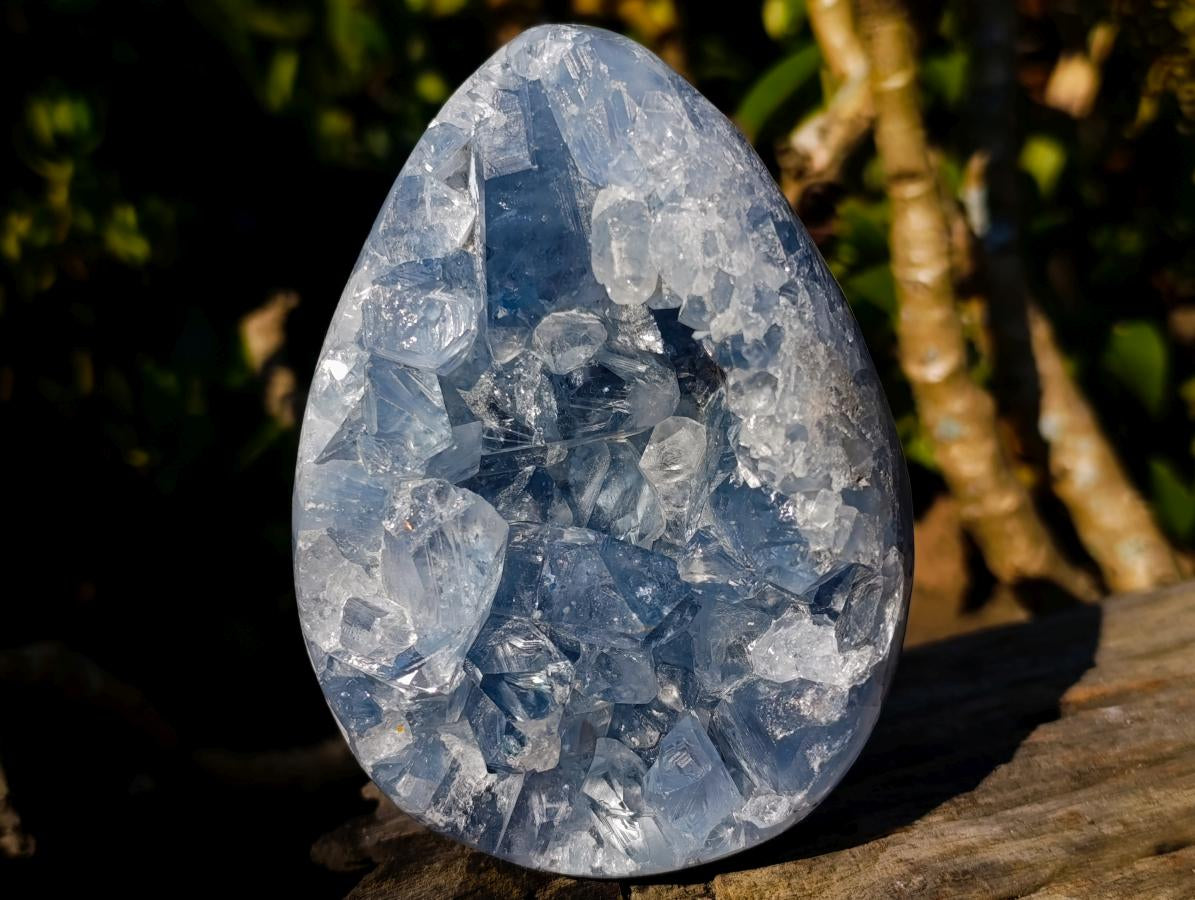 Polished Blue Celestite Eggs x 4 From Sakoany, Madagascar - Toprock Gemstones and Minerals 