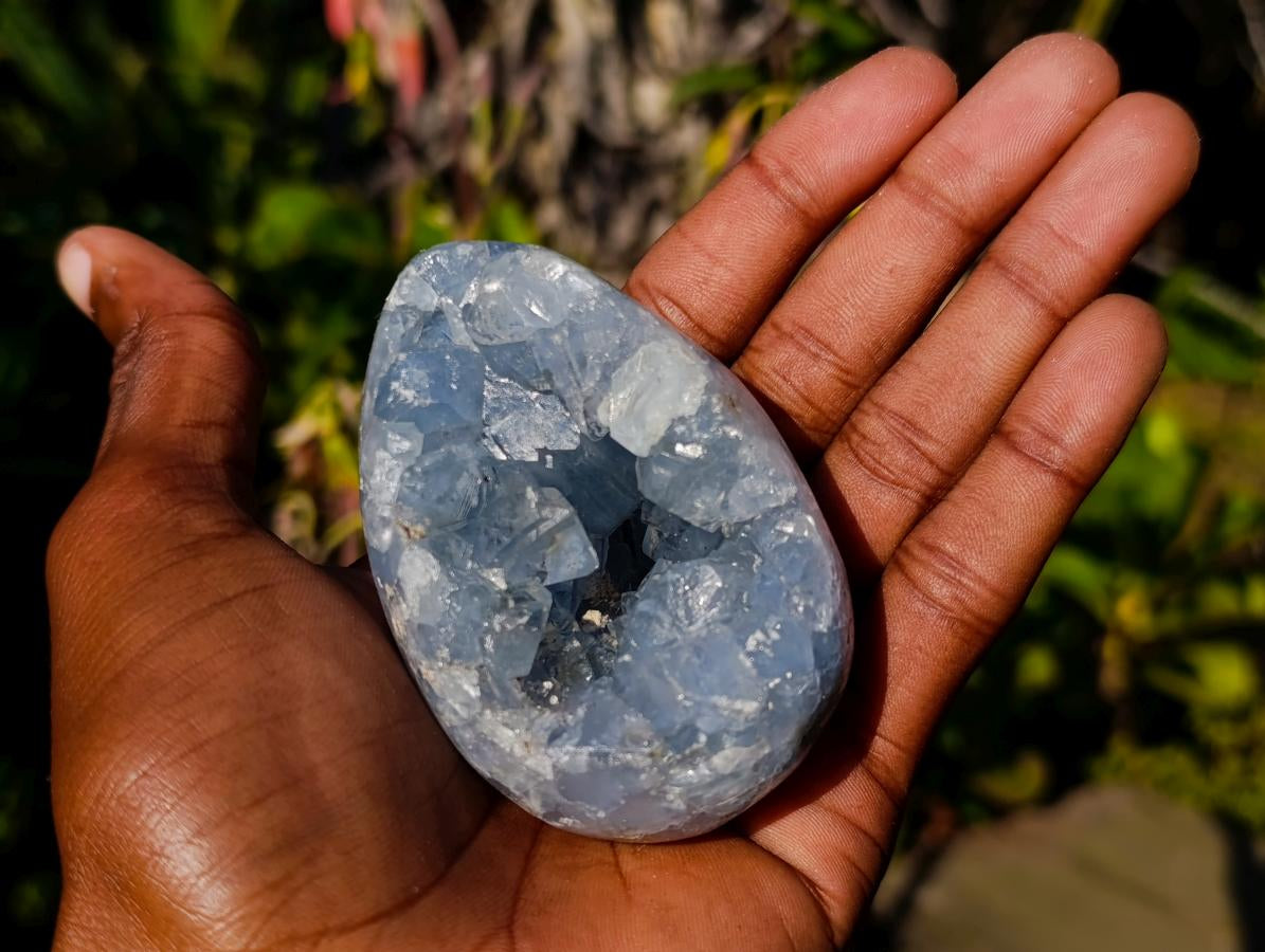 Polished Blue Celestite Eggs x 4 From Sakoany, Madagascar - Toprock Gemstones and Minerals 