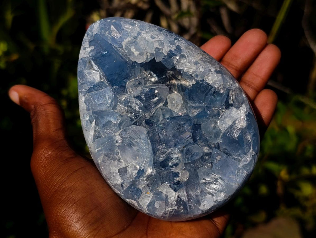 Polished Blue Celestite Eggs x 4 From Sakoany, Madagascar - Toprock Gemstones and Minerals 