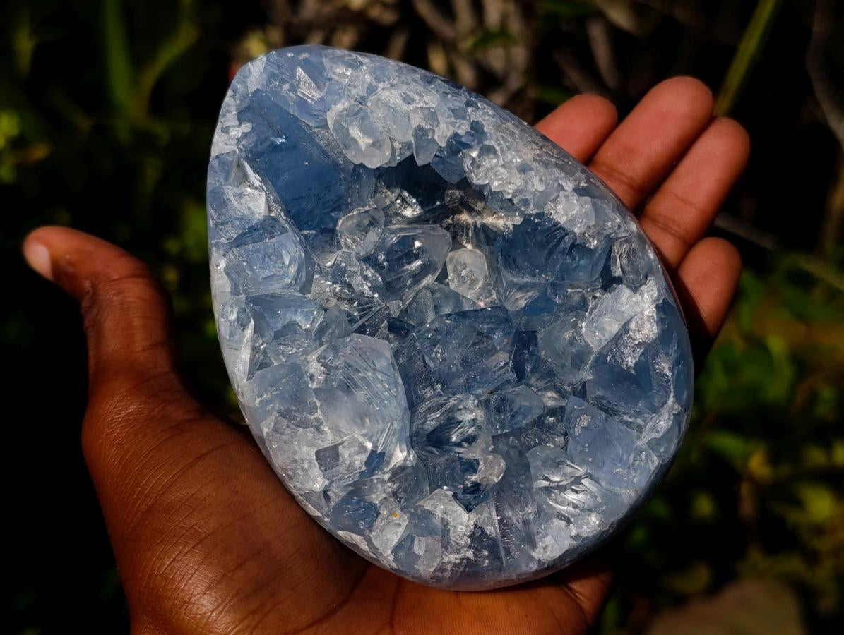 Polished Blue Celestite Eggs x 4 From Sakoany, Madagascar - Toprock Gemstones and Minerals 