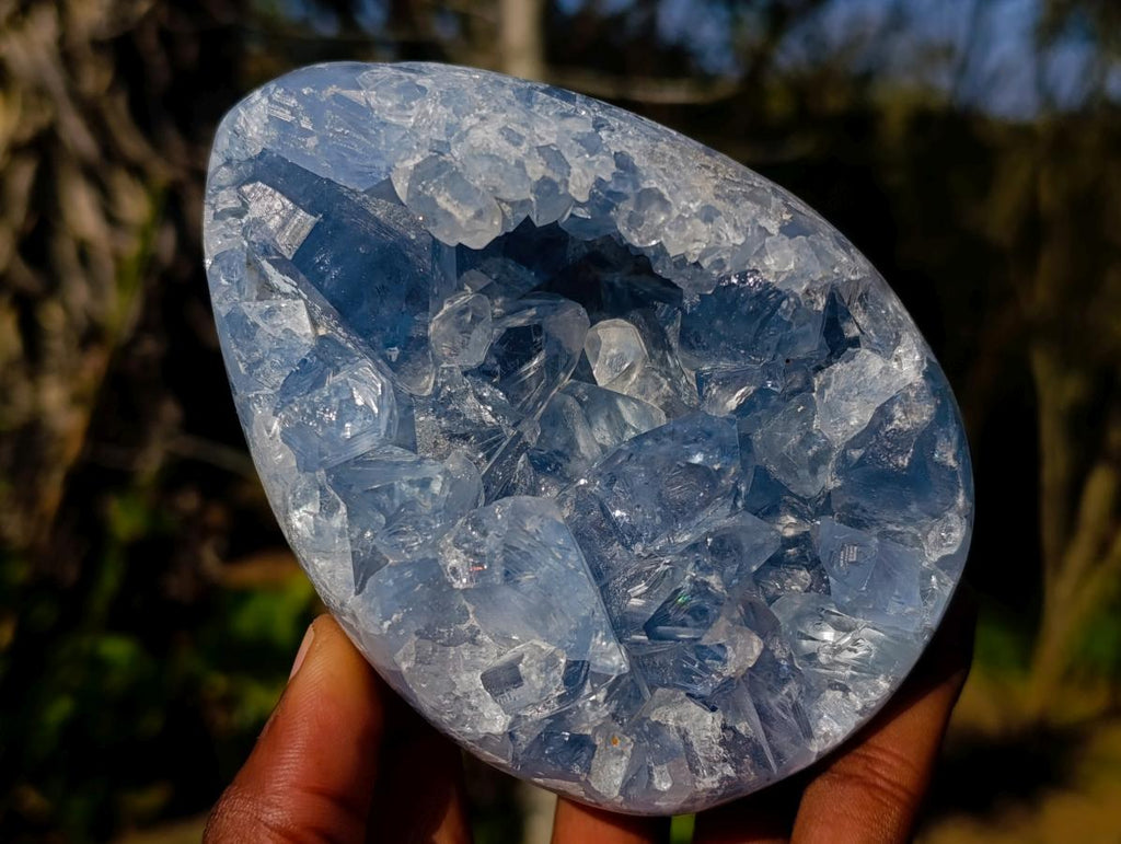Polished Blue Celestite Eggs x 4 From Sakoany, Madagascar - Toprock Gemstones and Minerals 