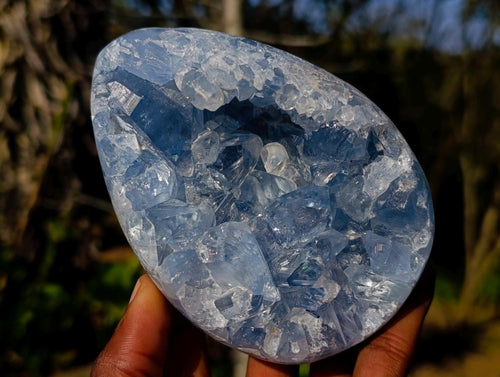 Polished Blue Celestite Eggs x 4 From Sakoany, Madagascar - Toprock Gemstones and Minerals 