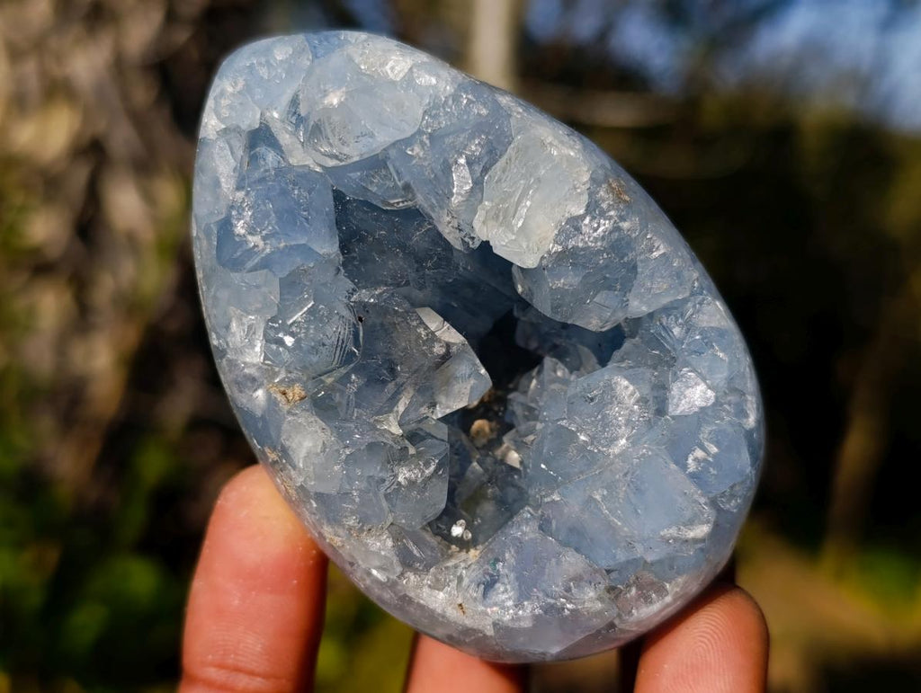 Polished Blue Celestite Eggs x 4 From Sakoany, Madagascar - Toprock Gemstones and Minerals 