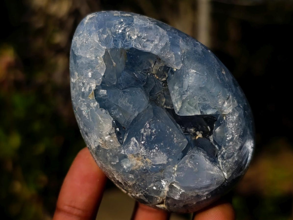 Polished Blue Celestite Eggs x 4 From Sakoany, Madagascar - Toprock Gemstones and Minerals 