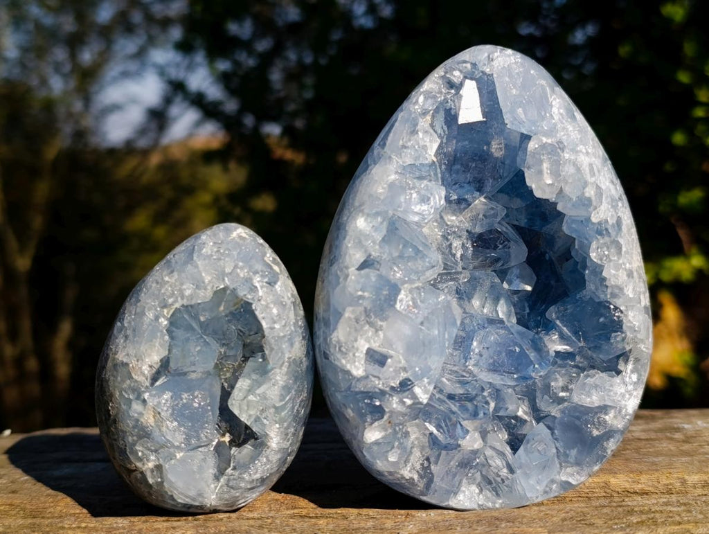 Polished Blue Celestite Eggs x 4 From Sakoany, Madagascar - Toprock Gemstones and Minerals 