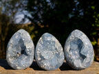 Polished Blue Celestite Eggs x 4 From Sakoany, Madagascar - Toprock Gemstones and Minerals 