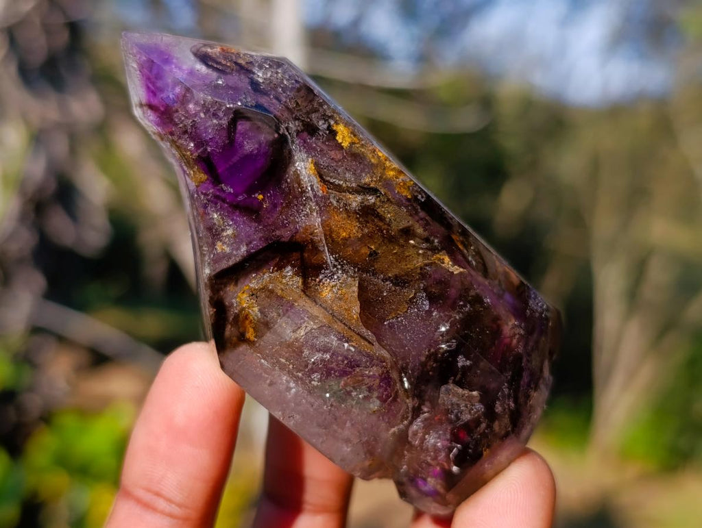 Polished Smokey Window Amethyst Crystals x 4 From Akansobe, Madagascar - Toprock Gemstones and Minerals 