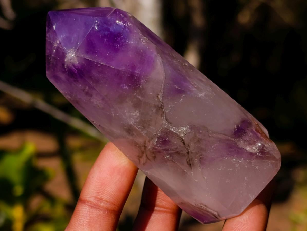Polished Smokey Window Amethyst Crystals x 4 From Akansobe, Madagascar - Toprock Gemstones and Minerals 
