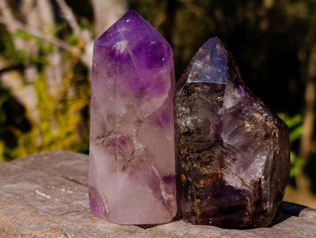 Polished Smokey Window Amethyst Crystals x 4 From Akansobe, Madagascar - Toprock Gemstones and Minerals 