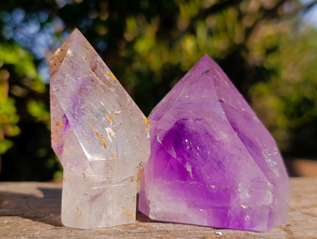 Polished Smokey Window Amethyst Crystals x 4 From Akansobe, Madagascar - Toprock Gemstones and Minerals 