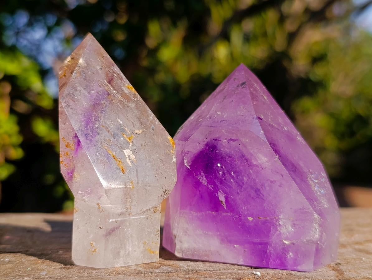 Polished Smokey Window Amethyst Crystals x 4 From Akansobe, Madagascar - Toprock Gemstones and Minerals 