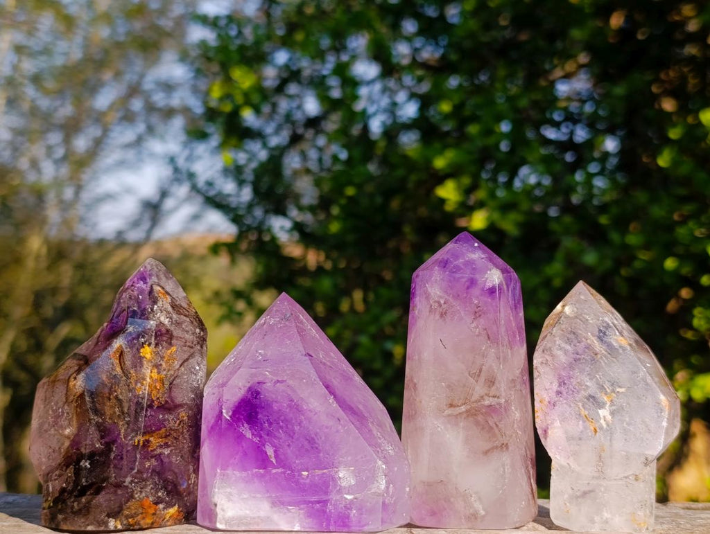 Polished Smokey Window Amethyst Crystals x 4 From Akansobe, Madagascar - Toprock Gemstones and Minerals 