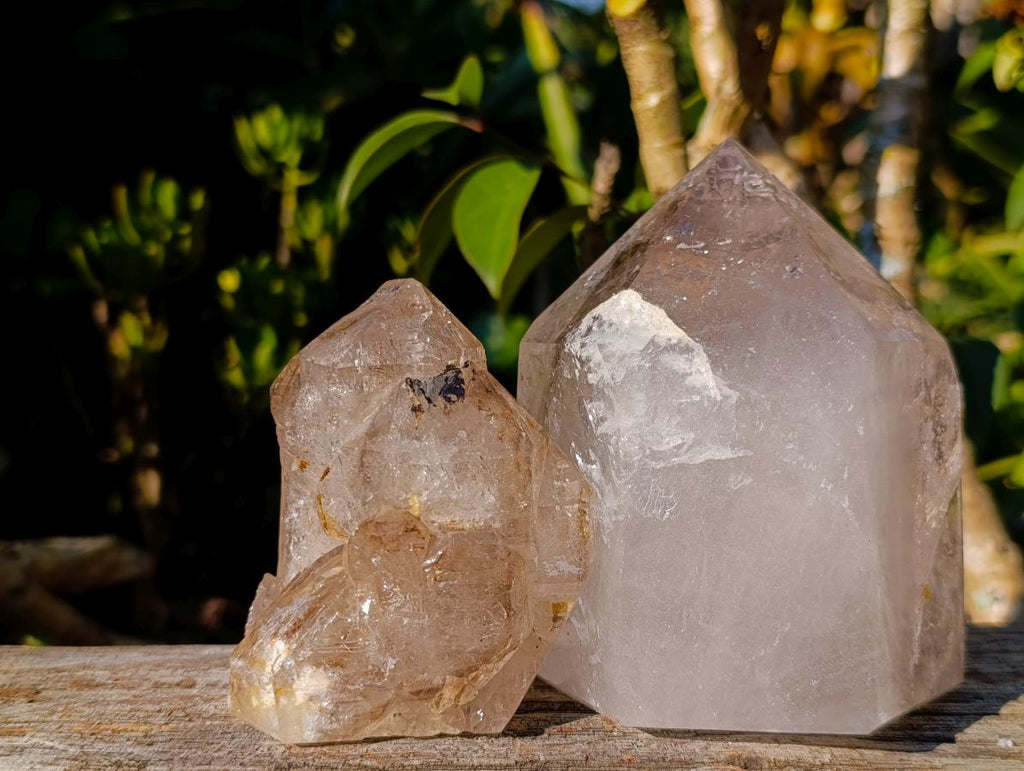 Polished Smokey Window Quartz Crystals x 2 From Madagascar - Toprock Gemstones and Minerals 