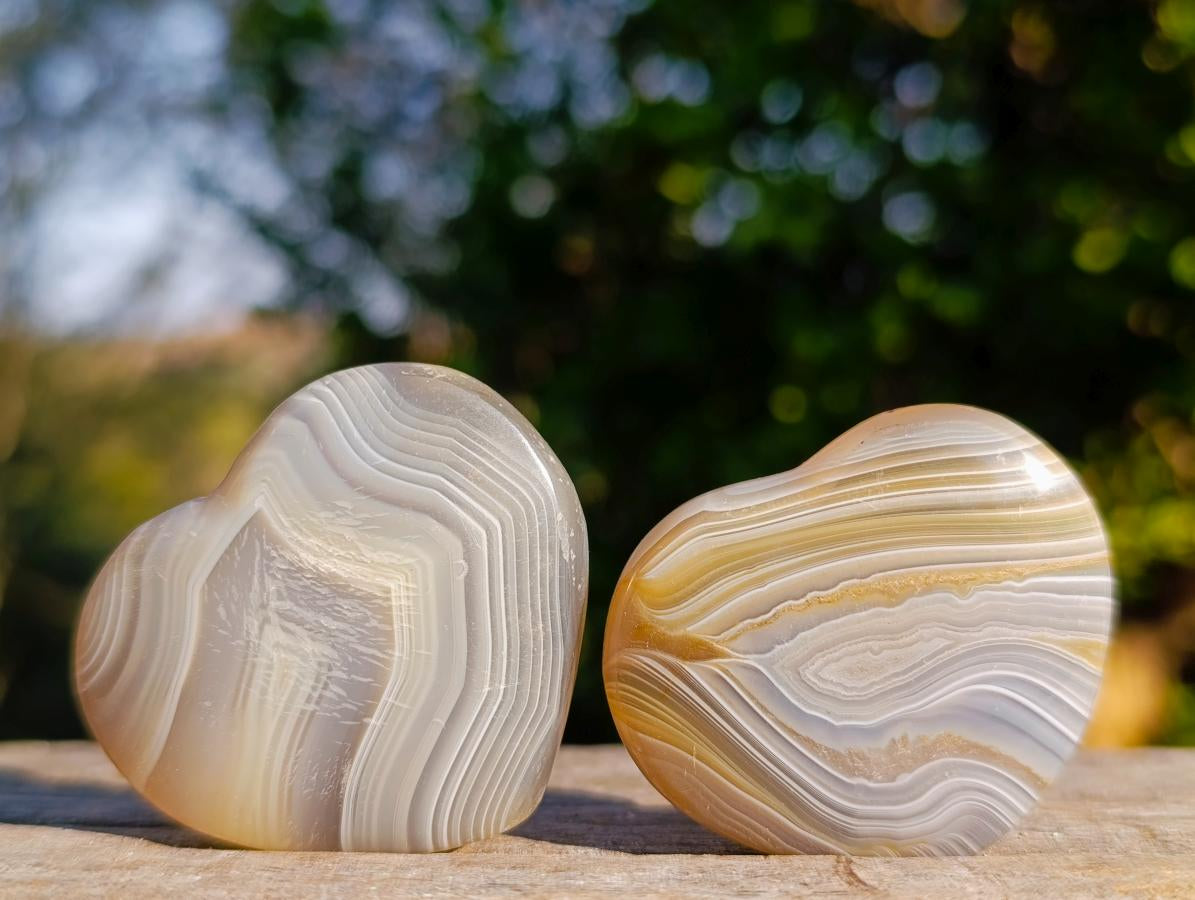 Polished Banded Agate Hearts x 24 From Madagascar - Toprock Gemstones and Minerals 